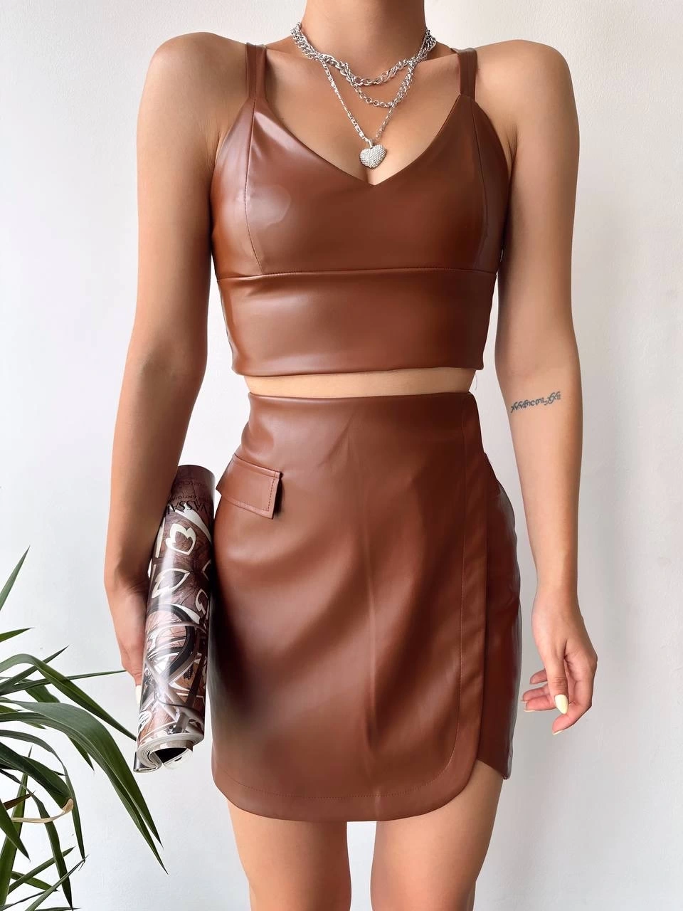 Cep Detaylı Deri Etek - 0152