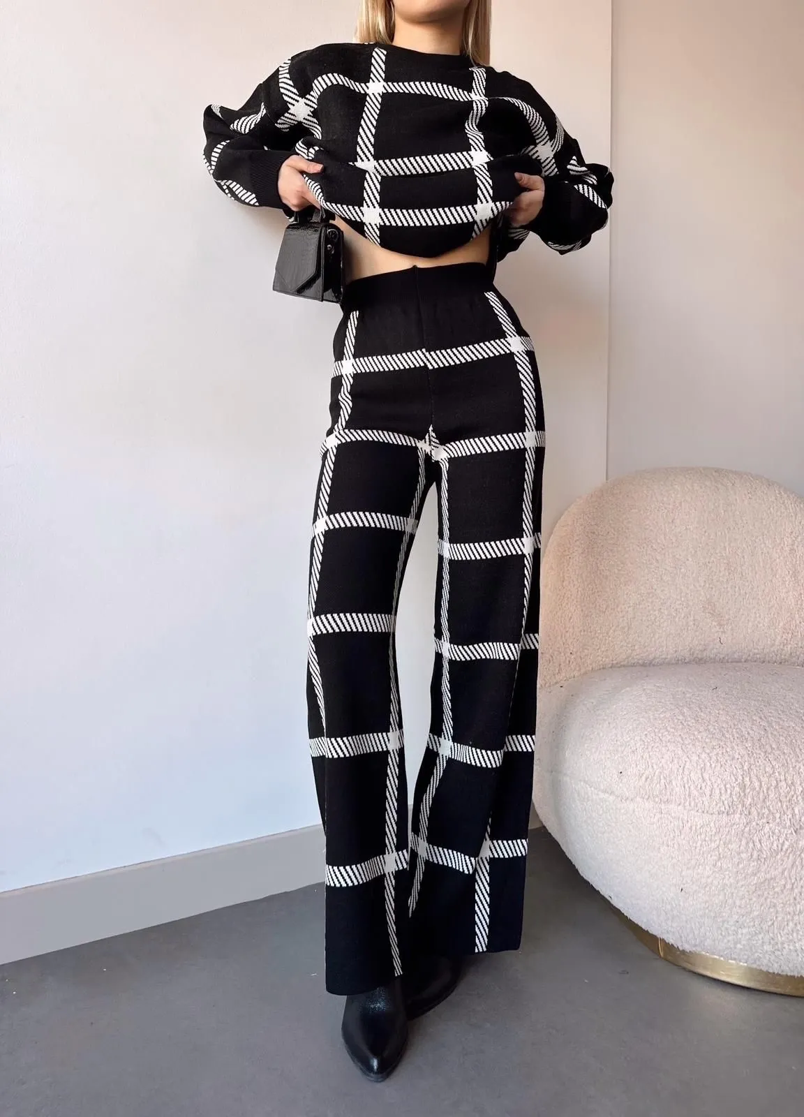 Ekose Desenli Triko İkili Takım - 0272