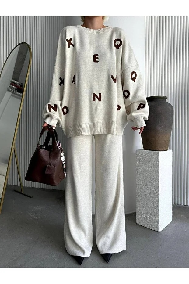 Kadın Triko Pantolon Kazak Şık İkili Takım - 0296