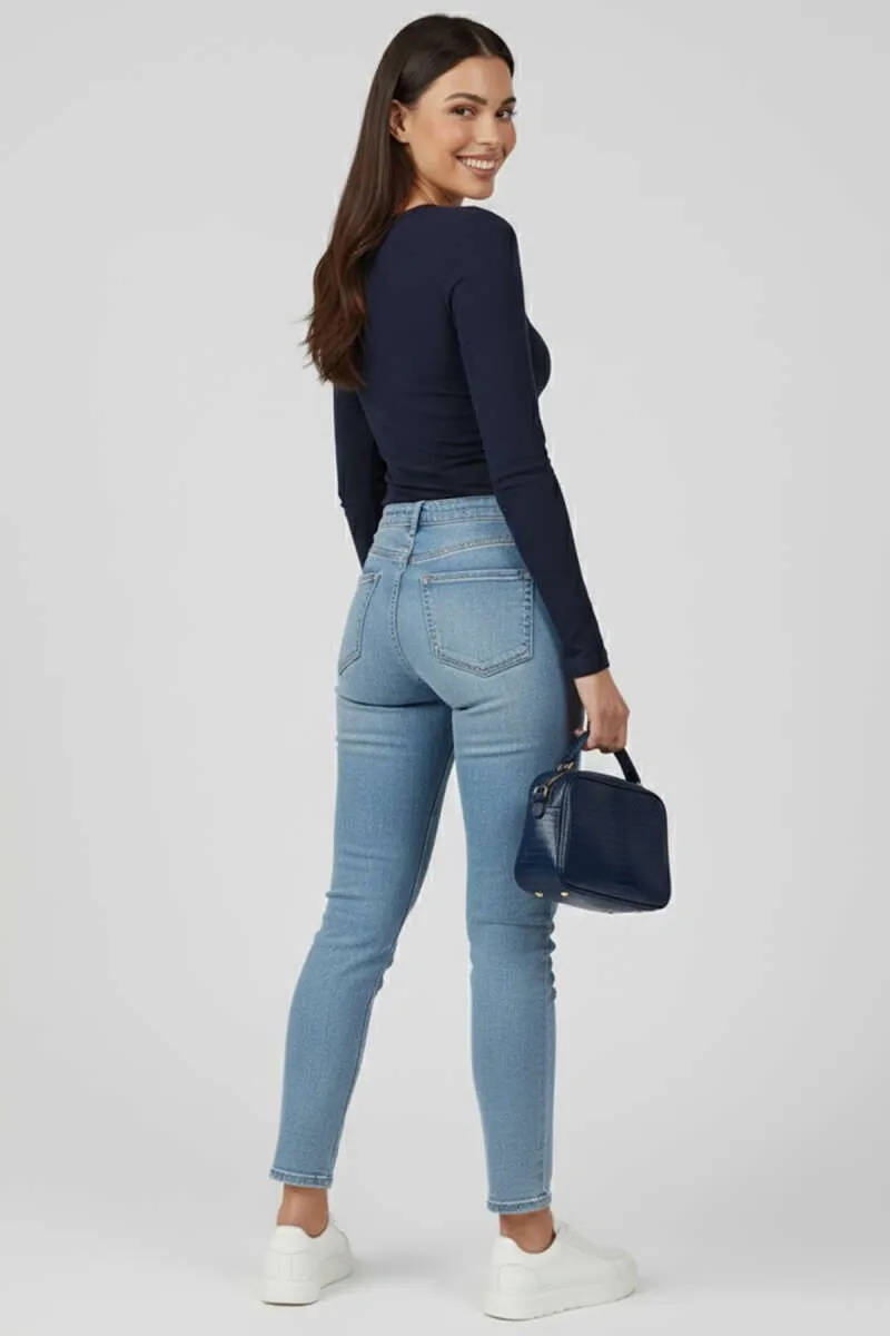 Kadın Yanı Büzgülü Bisiklet Yaka Günlük Şık Bluz - Lacivert Bluz - 0248