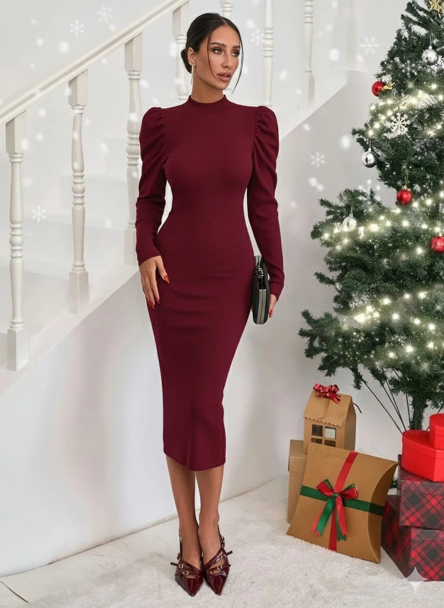 Prenses Kol Yarım Boğaz Kışlık Elbise - 0148