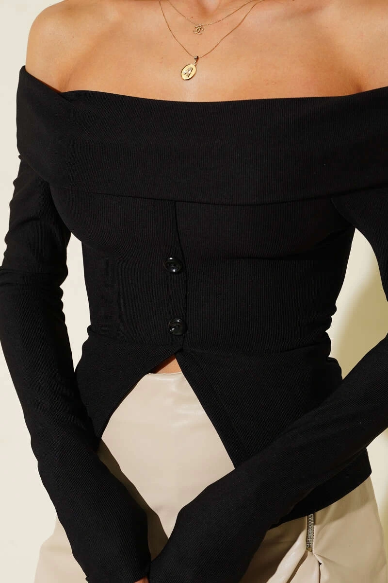 Madonna Yaka Düğme Detay Bluz - 0170