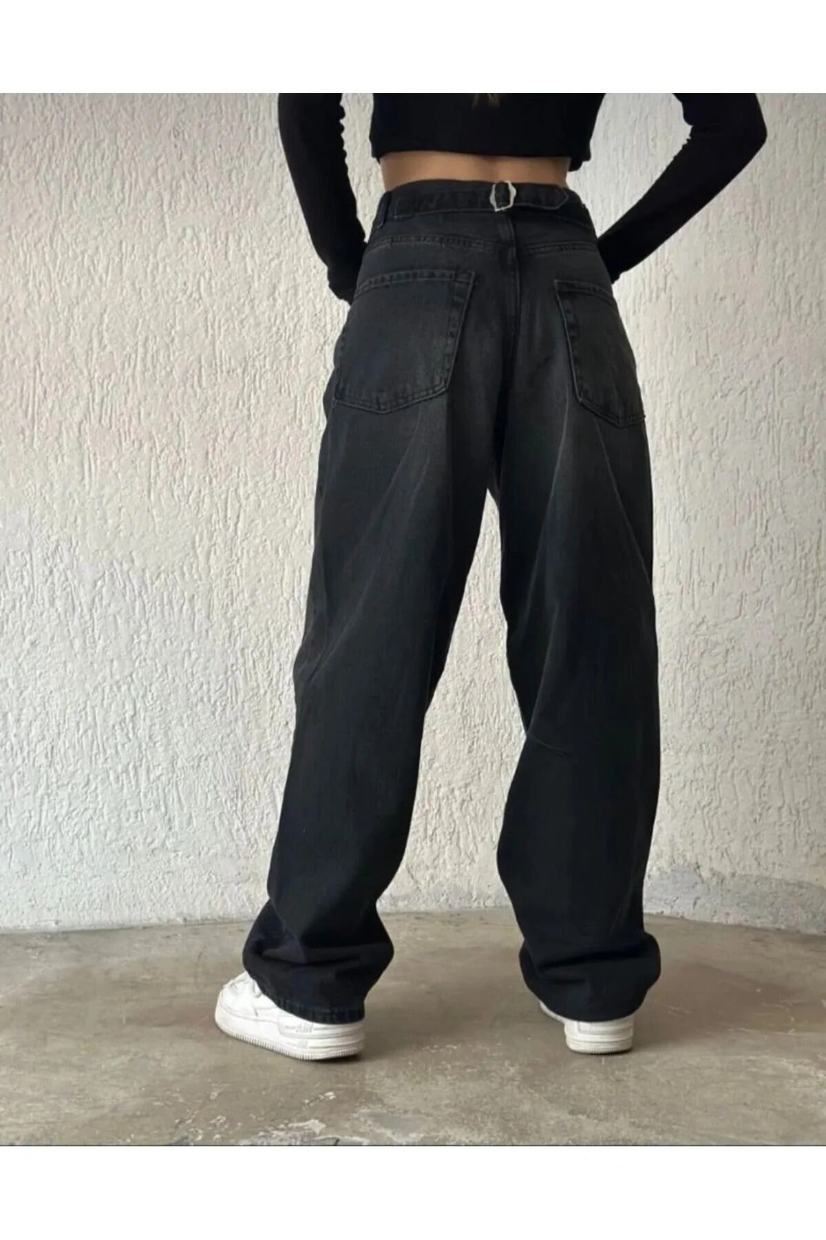 Kadın Haki Yüksek Bel Geniş Paça Kargo Kot Pantolon Kargo Cep Jeans - 0302