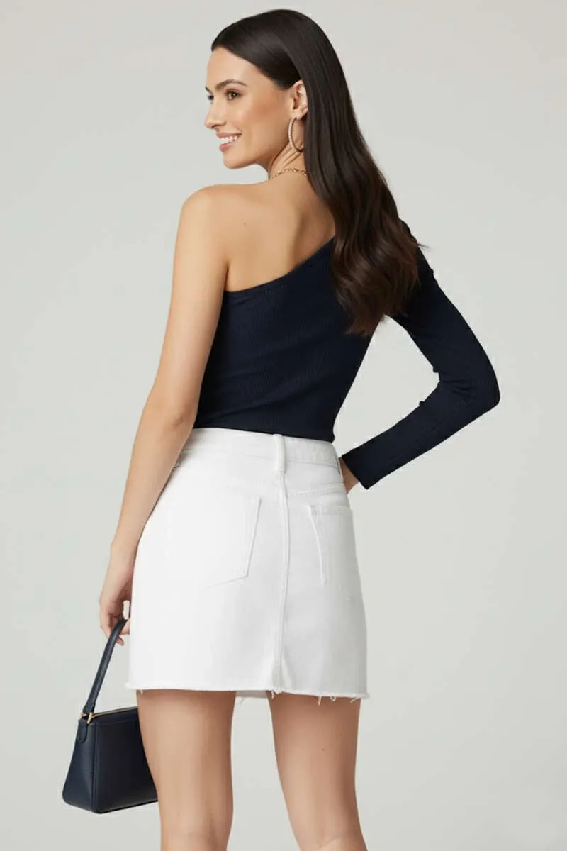 Kadın Asimetrik Yaka Tek Kol Bluz - Lacivert Bluz - 0243