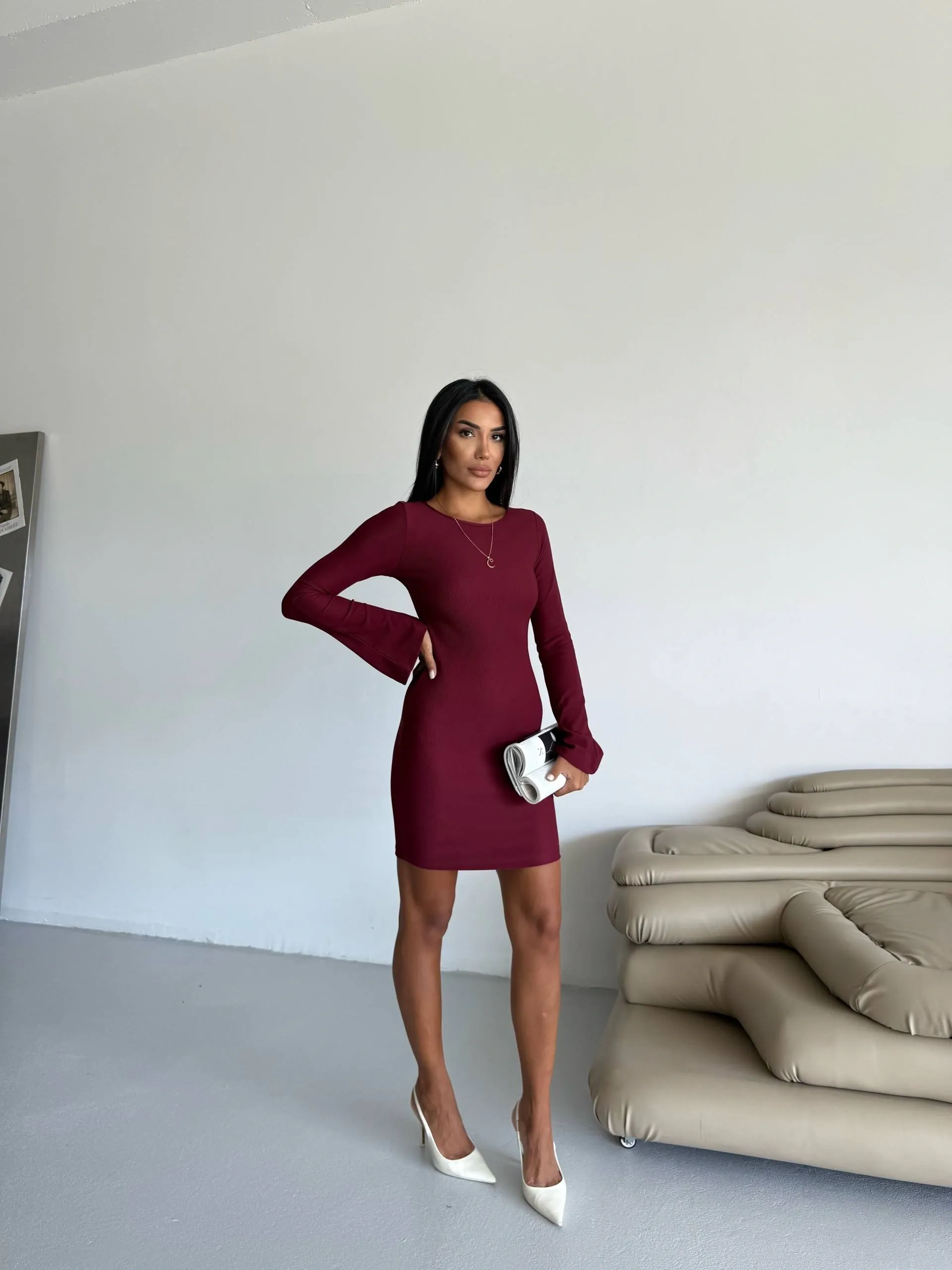 Prenses Kol Likralı Elbise - 0286