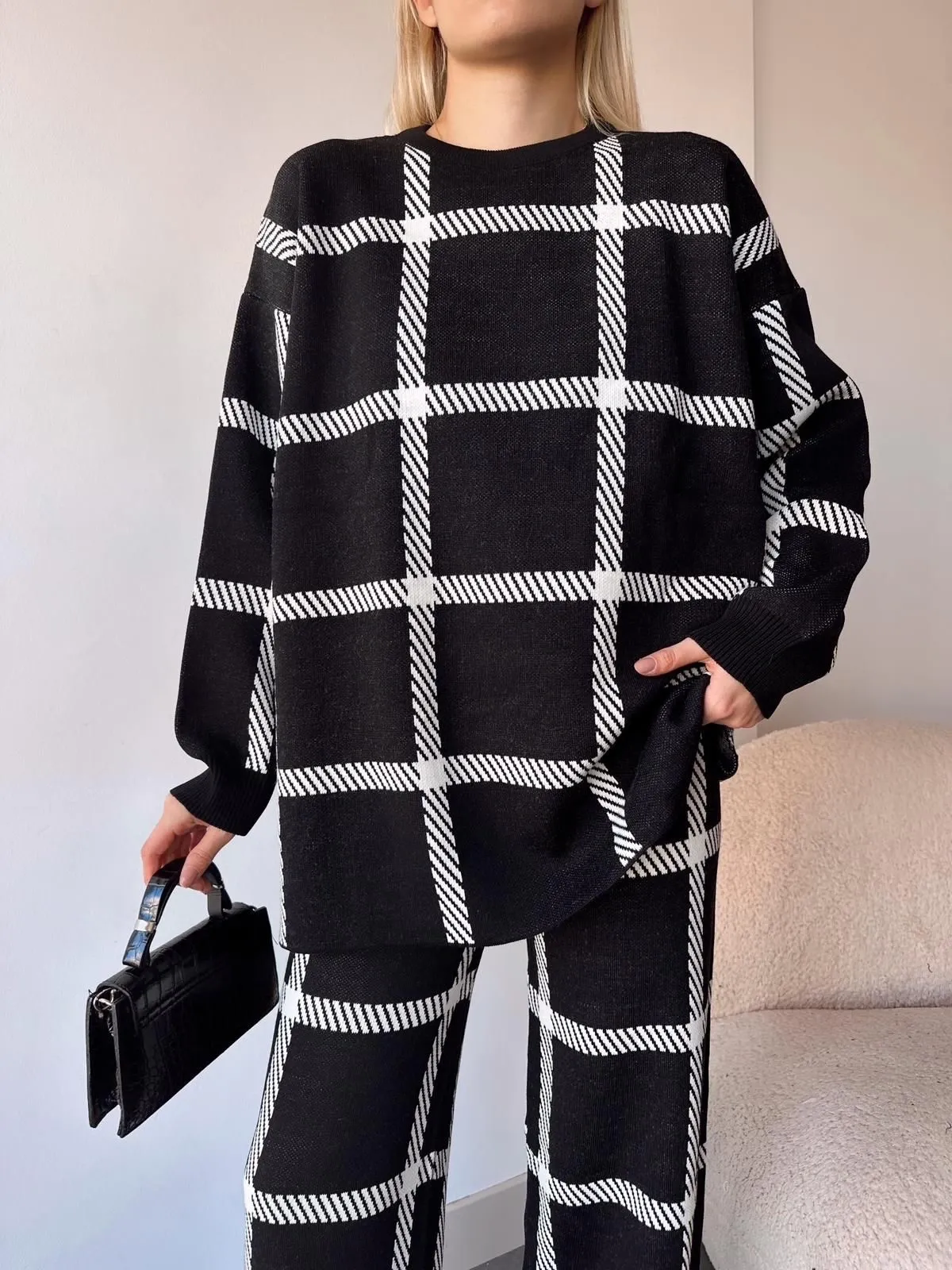 Ekose Desenli Triko İkili Takım - 0272