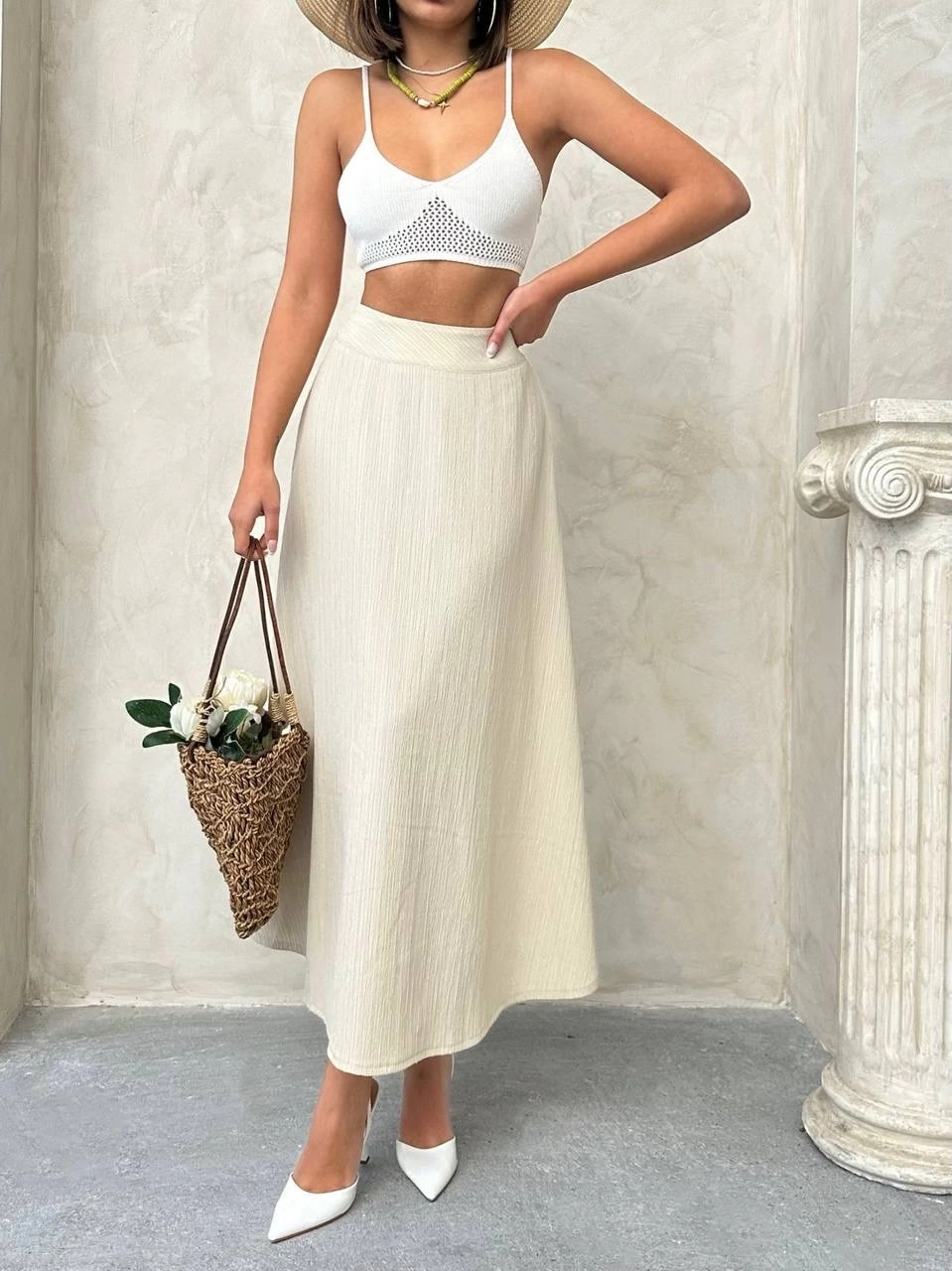 Uzun Astarlı Etek Yeni Sezon - 0185