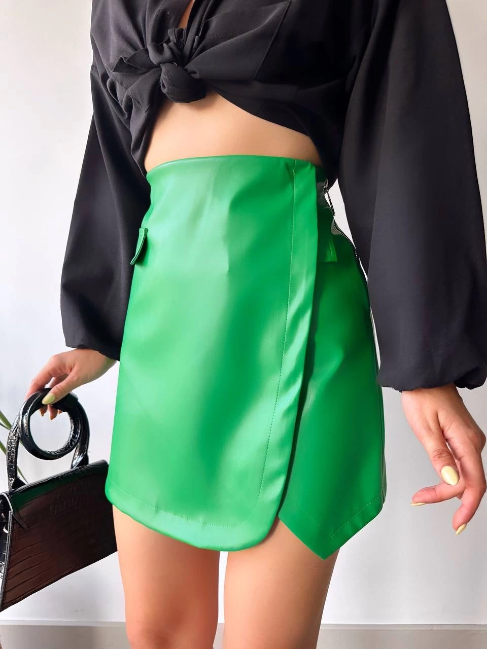 Cep Detaylı Deri Etek - 0154