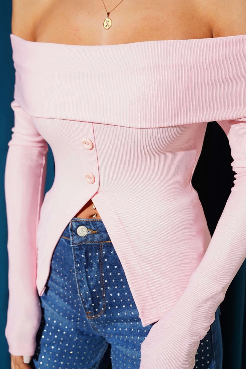 Madonna Yaka Düğme Detay Bluz - 0173