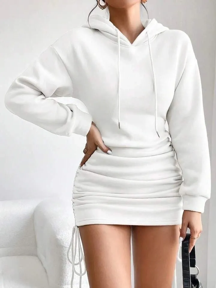 Üç İplik Şardonlu Kapuşonlu Elbise - 0292