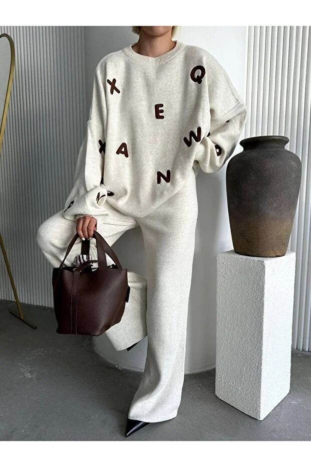 Kadın Triko Pantolon Kazak Şık İkili Takım - 0296