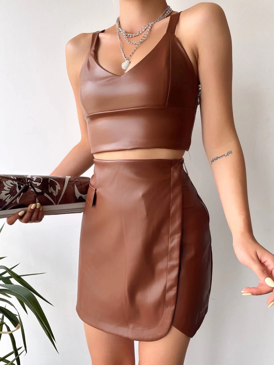 Cep Detaylı Deri Etek - 0152