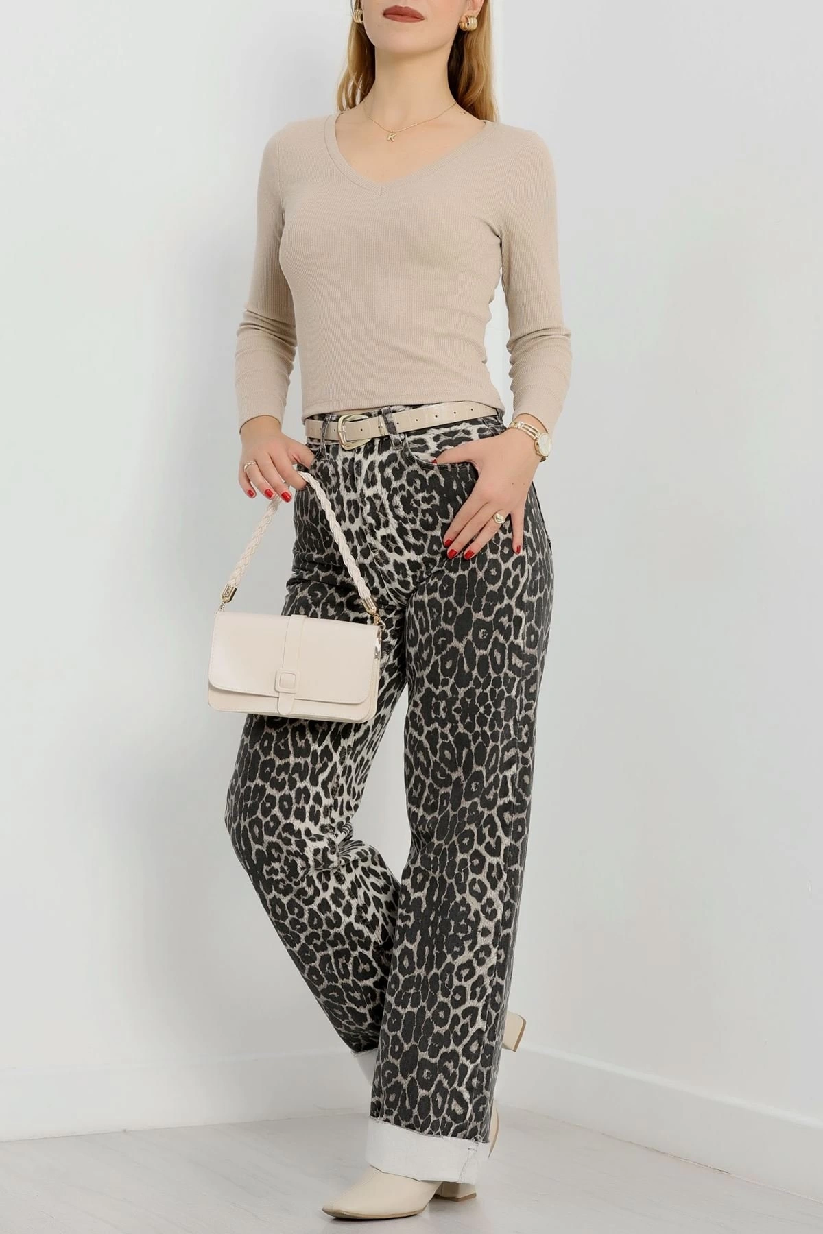 V Yaka Kaşkorse Bluz - 0174