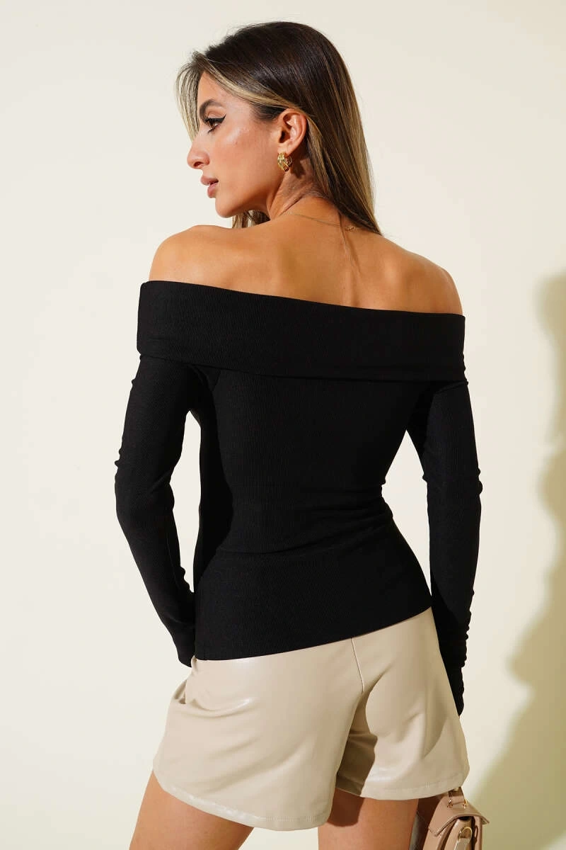 Madonna Yaka Düğme Detay Bluz - 0170