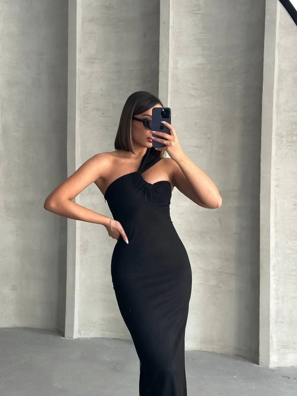 Tek Omuz Siyah Gece - Düğün Nikah Elbisesi - 0294