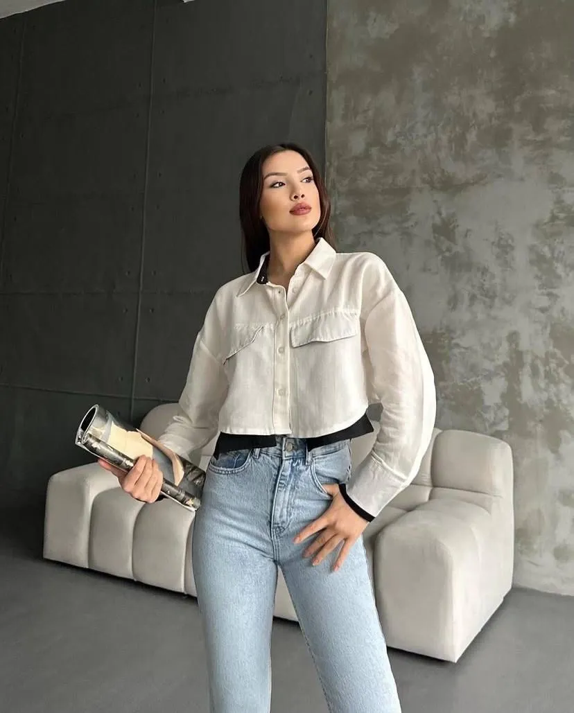 Kısa Beyaz Yeni Sezon Gömlek - 0299