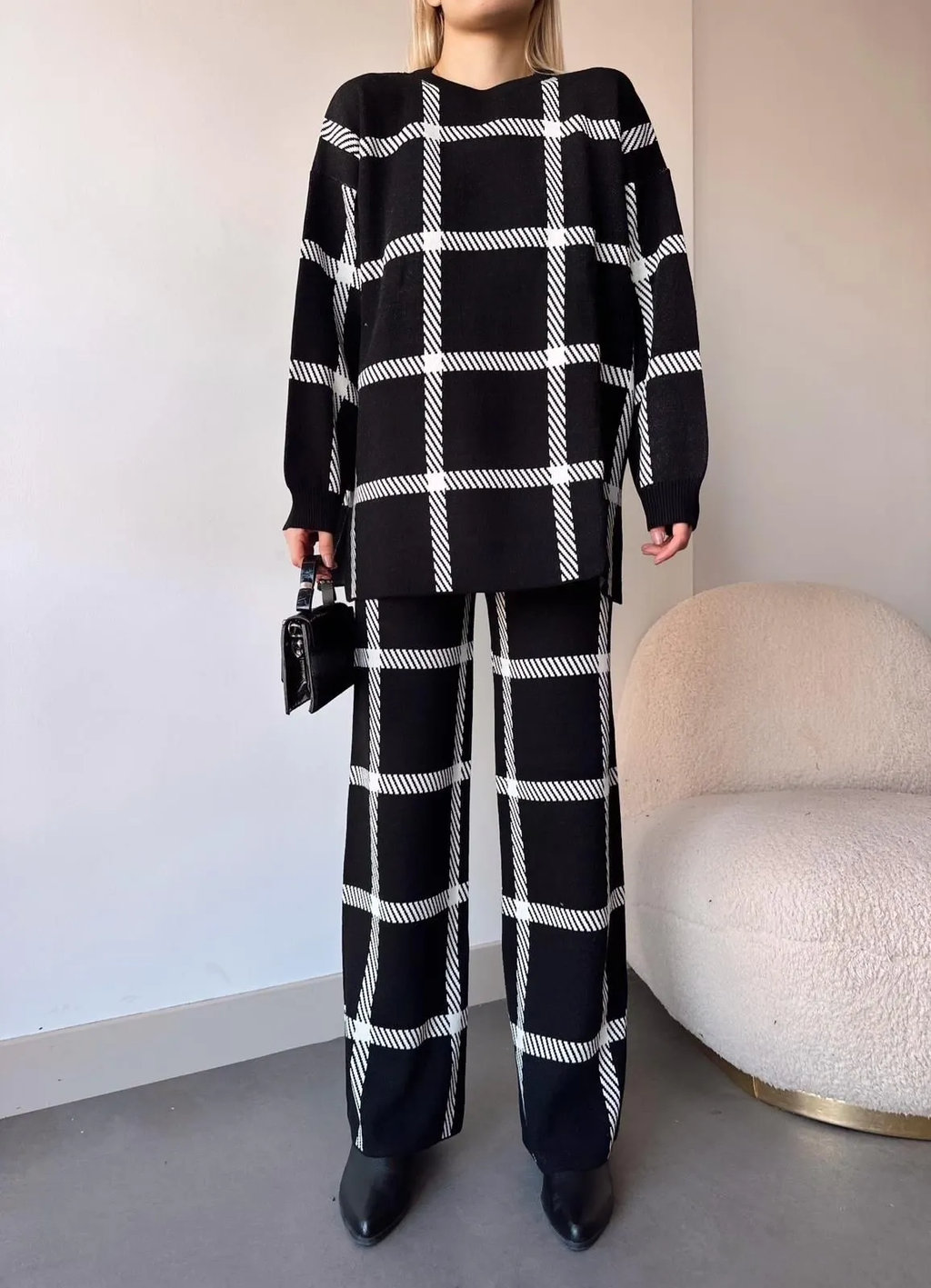 Ekose Desenli Triko İkili Takım - 0272