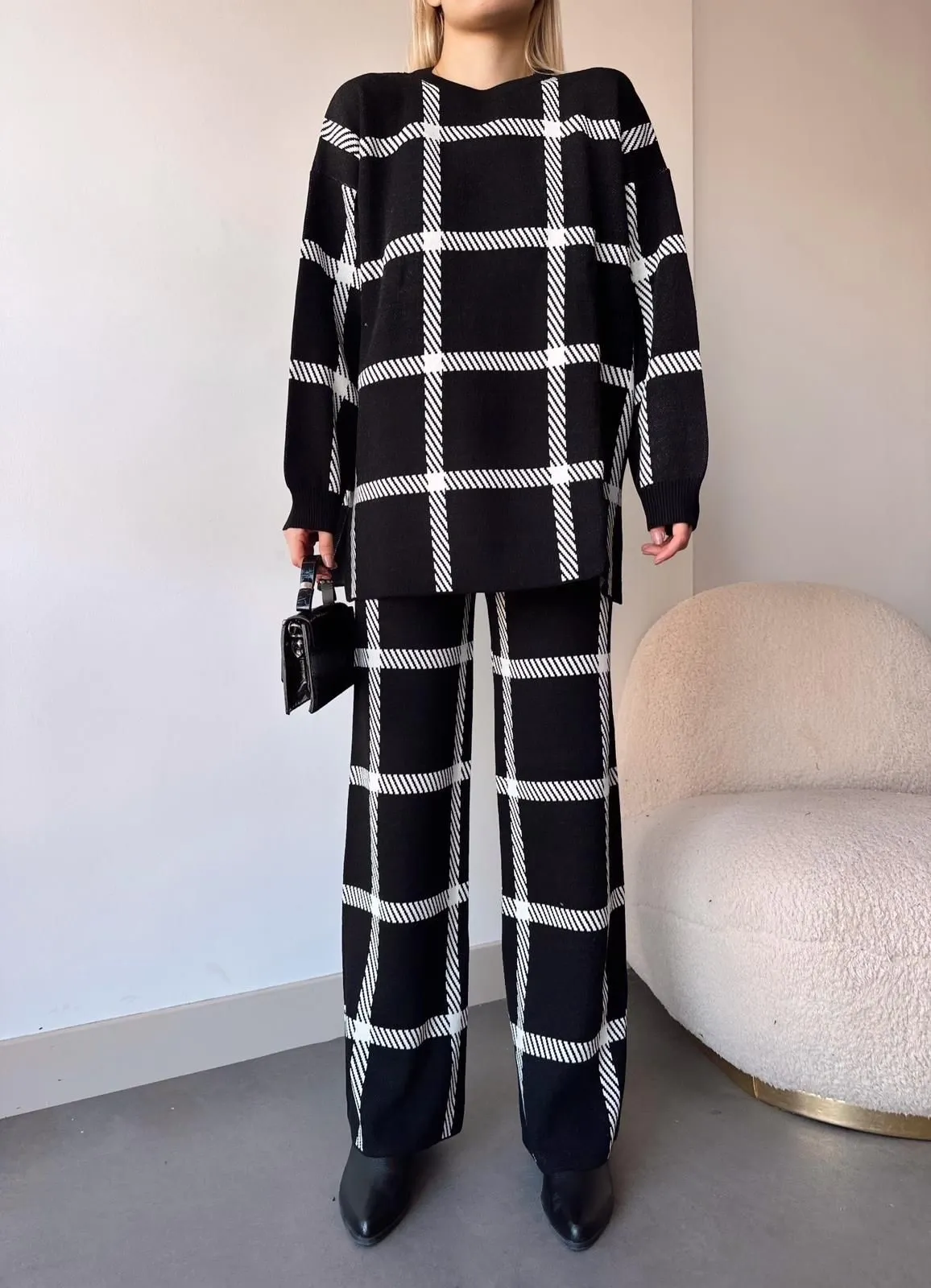 Ekose Desenli Triko İkili Takım - 0272