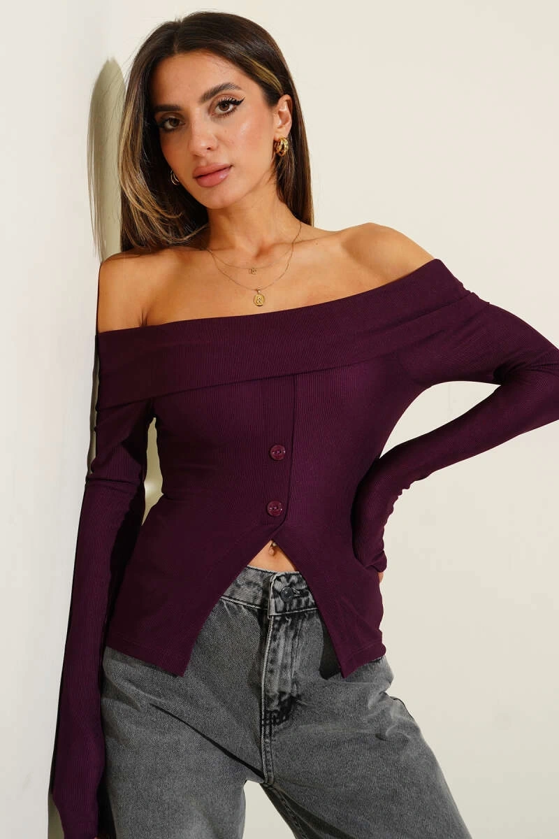 Madonna Yaka Düğme Detay Bluz - 0172