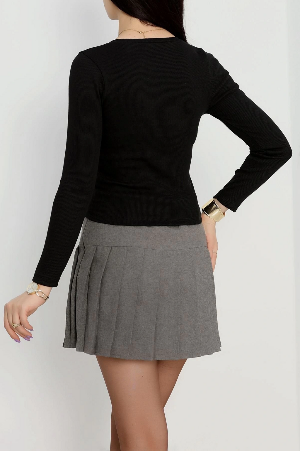 V Yaka Kaşkorse Bluz - 0176