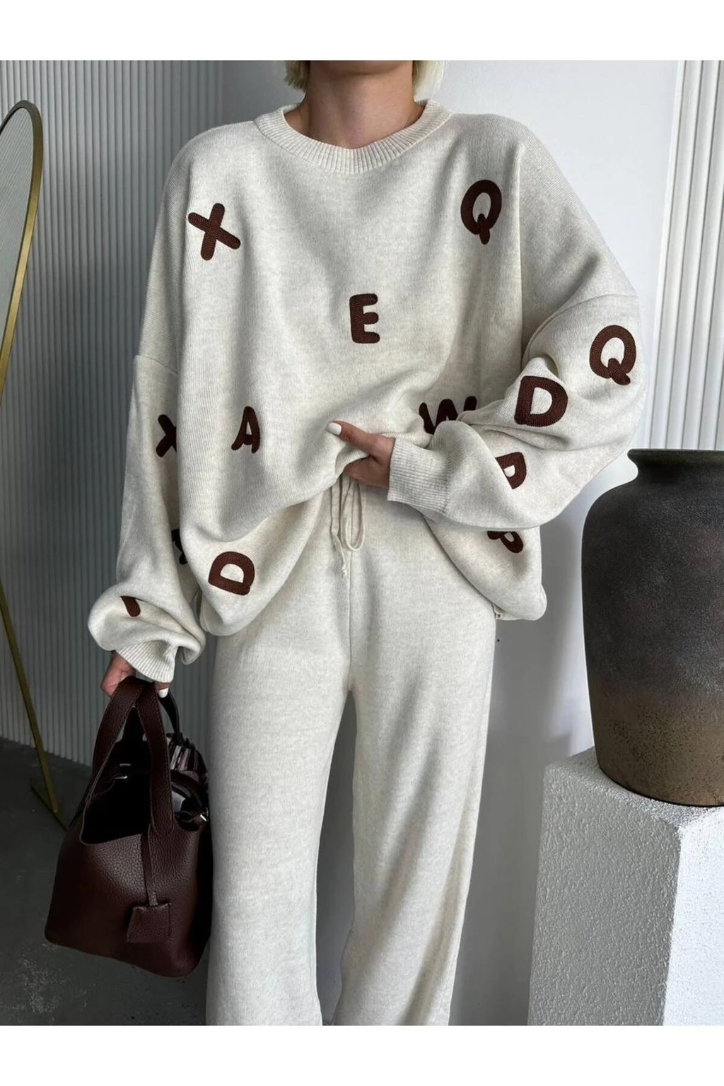 Kadın Triko Pantolon Kazak Şık İkili Takım - 0296