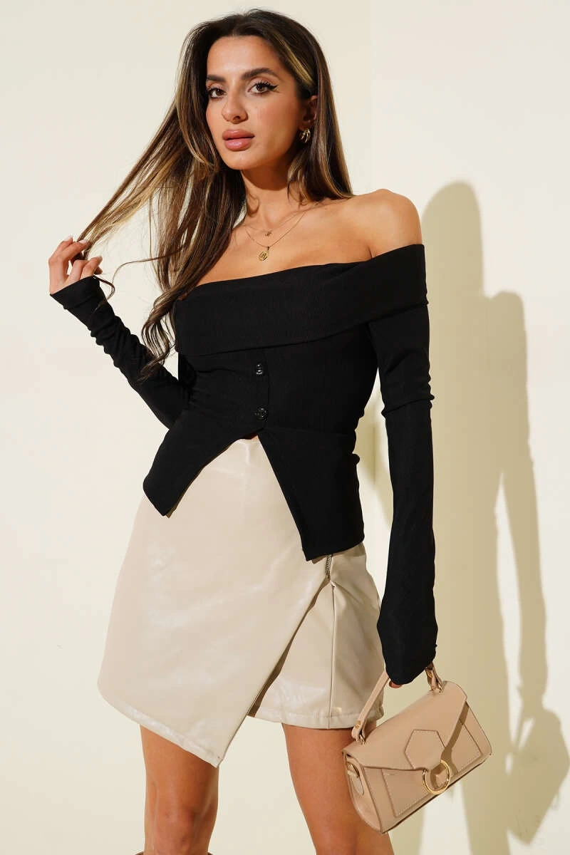 Madonna Yaka Düğme Detay Bluz - 0170