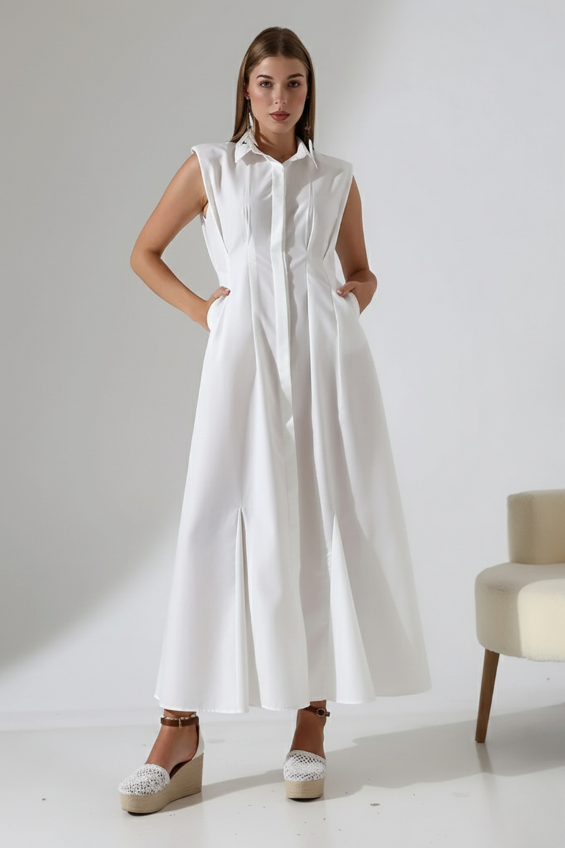 %100 Pamuk Poplin Düğmeli Balık Form Gömlek Elbise